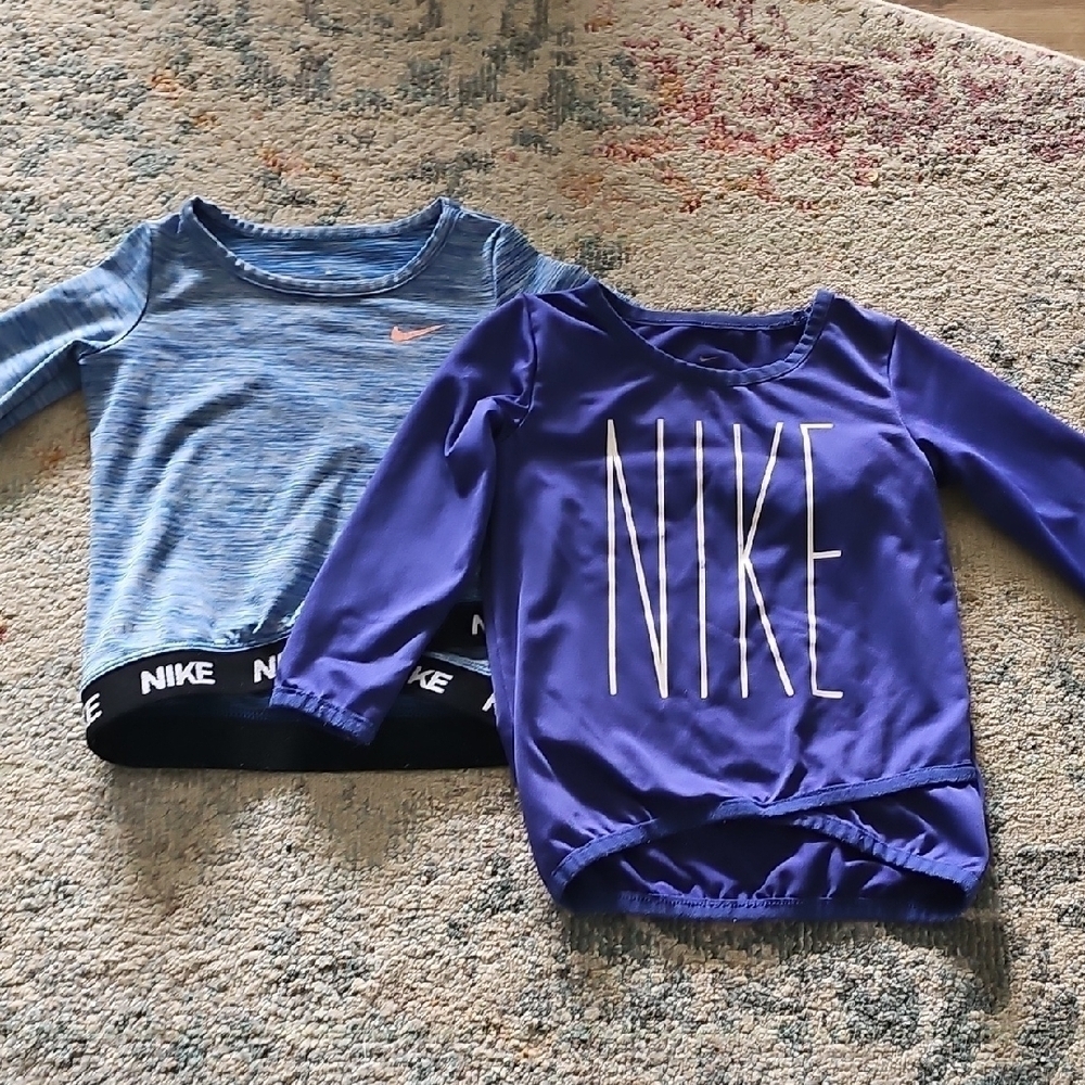 Nike Kids' Long Sleeve Dri Fit Shirts - Light Blue and Vibrant Purple